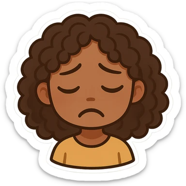 chibi emoji of a female with curly hair and brown skin, sad expression sticker
