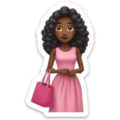 Jeune femme noire en robe rose avec plein de sacs sticker