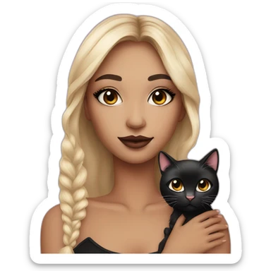 pretty girl makeup with black cat sticker