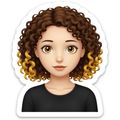 Pretty girl, mi-long brown little-little yellow curly 3b, with black top, dark brown eyes no makup, Jolie fille, cheveux curly mi-long marron, et un tout petit peu blond sur les pointe, sticker