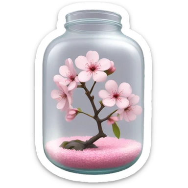 Realistic sakura flower in a transparent jar vase sticker