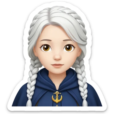 braid white hair girl, navy cloak sticker