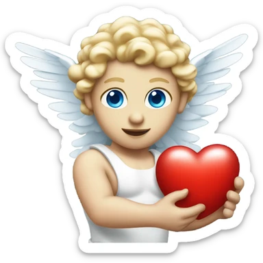 Photo of flying pale cupid with blue eyes and red heart arrow  sticker