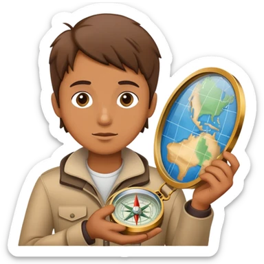 Person with compass focused on star destination, not looking at map sticker
