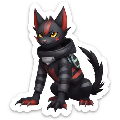 Cool Anthro Black Noibat-Quilava-Litten-Pokémon with edgy stripes hoodie spiked collar punk Full Body sticker