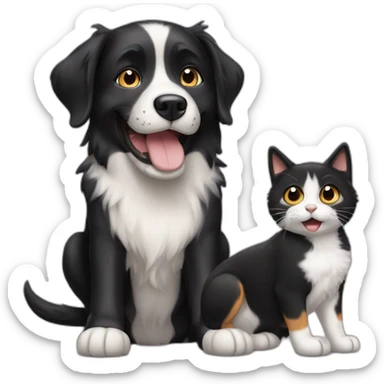 happy black dog next to calico cat sticker