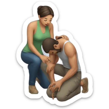 Woman on knees facing man sticker