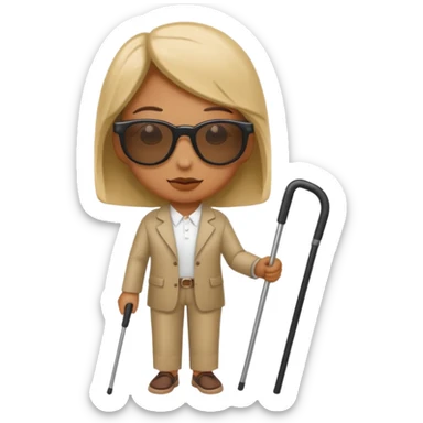A blind person wearing sunglasses and holding a guide cane sticker
