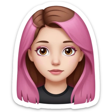 white skined girl with long brown hair and brown eyes and few pink highlights sticker