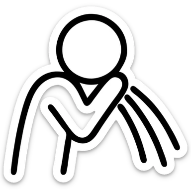 simple outlined icon of a person vomiting, minimal style sticker