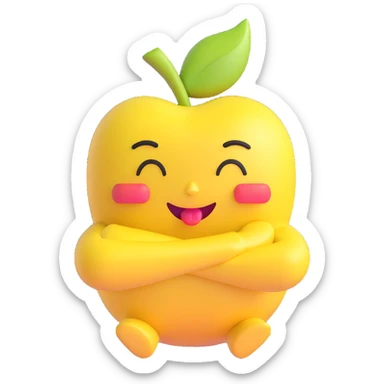 yellow apple emoji, arms crossed around itself as if choking, closed eyes, tongue out sticker