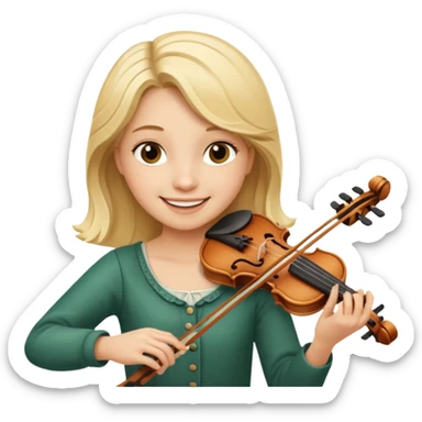 blond girl playing a violin, smiling sticker