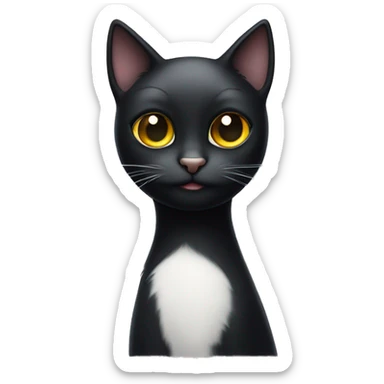 A black cat with one eye and a little white spot on her chest sticker