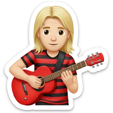 Long blonde hair man in a red and black horizontal stripe playing guitar  sticker