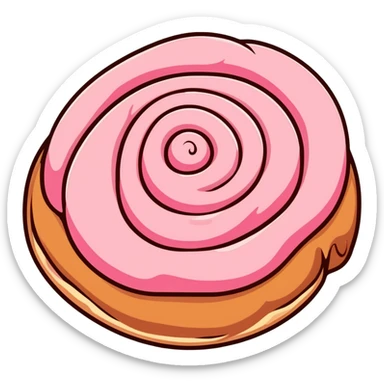 coquette style cinnamon roll with pink frosting seen from top view sticker