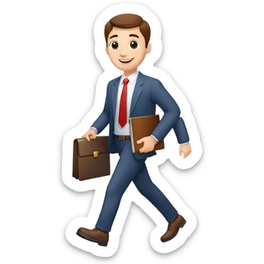 happy businessman proudly walking after signing important document sticker