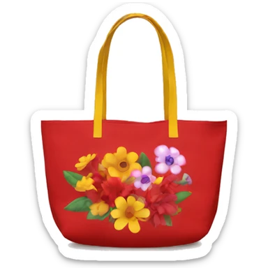 Red totebag with flowers inside sticker