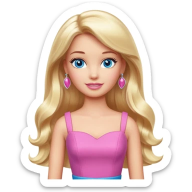 barbie, long blonde hair, pink dress, with blue eyes,different dress sticker