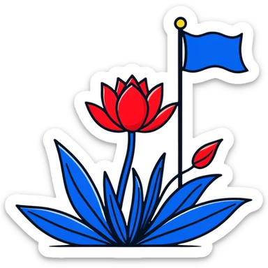 Flag of Friesland with blue and white diagonal stripes and red water lily leaves sticker