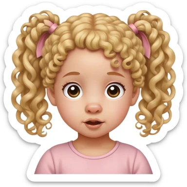 toddler with light skin and two pig tails and curly hair  sticker
