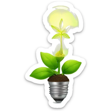 a plant sprout inside a glowing idea lightbulb sticker