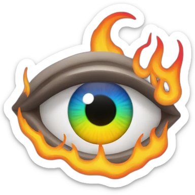 Main object Eye with Brow. Background rainbow flame sticker