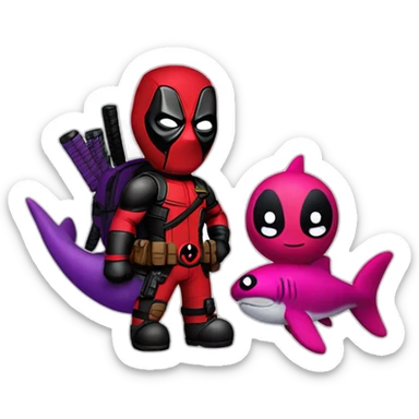 deadpool with purple shark plushie sticker