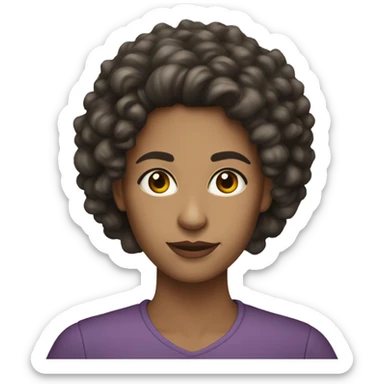 long dark curly hair brown eyes oval face woman light skin teacher sticker