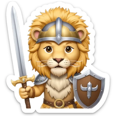 lion with viking helmet and sword behind sticker
