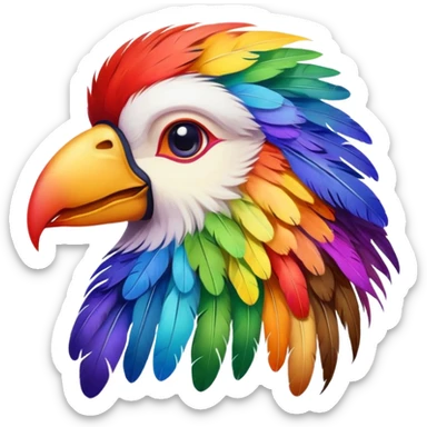 Man with bird feathers rainbow and beak sticker