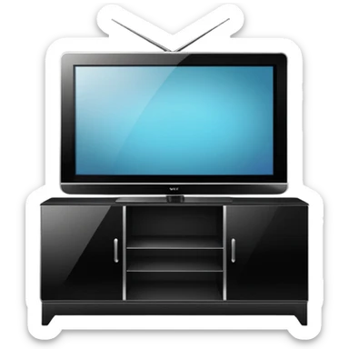 modern tv standing on a super luxurious white cupboard sticker