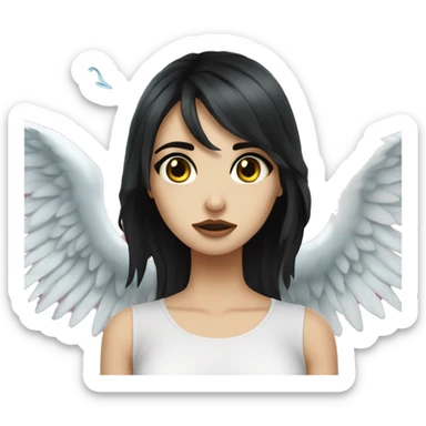 With background In ocean Crying eyes water woman tearing eyes pale skin black hair on the floor magical woman with angel wings  sticker