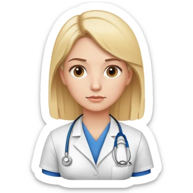 blonde female physical therapist with thoughtful expression, wearing professional medical attire sticker