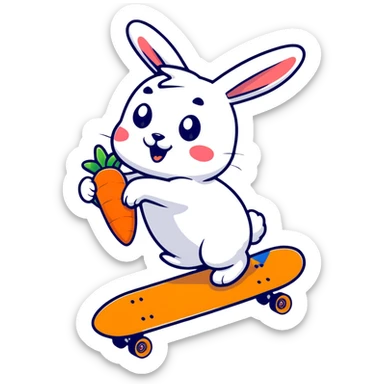 Funny rabbit riding a skateboard with carrot in hand sticker