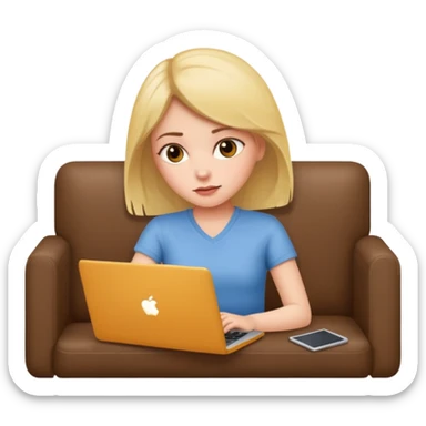 A girl is lying on the couch with a laptop, working sticker