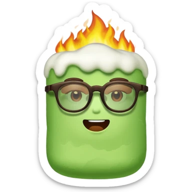 burning green marshmallow with ,glassess, just marshmallow sticker