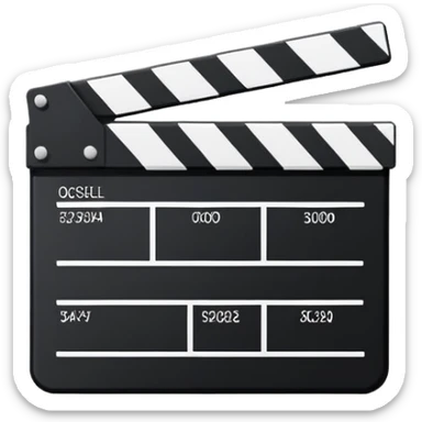 movie clapperboard with geometric outline, precise thin black lines and only one diagonal line crossing through, clean minimalist design sticker