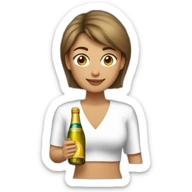 mujer vestida de juez pelo castaño claro liso con botella y  copa de champaña sticker