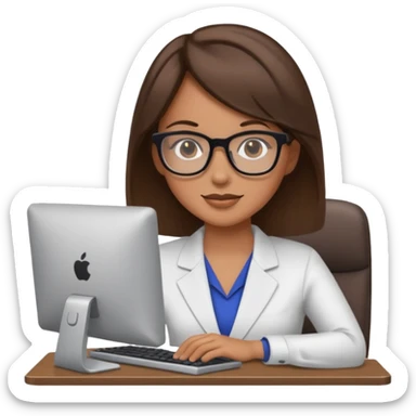 administrative assistant with brunette hair on computer sticker