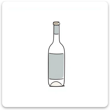 A wine bottle with label in pastel colors (dd9fb0, ffc6d3, a3bfc9, c4bee2, f1b091), hand-drawn doodle style sticker