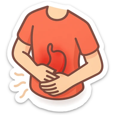 close-up of a painful stomach, only stomach and hands holding it, waves showing pain, detailed shadows and highlights, no face or legs, transparent background sticker