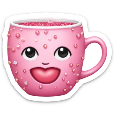 soft pink mug filled with steaming hot raspberry tea, decorated with blush pink pearl and sparkly embellishments (aesthetic, cute) sticker