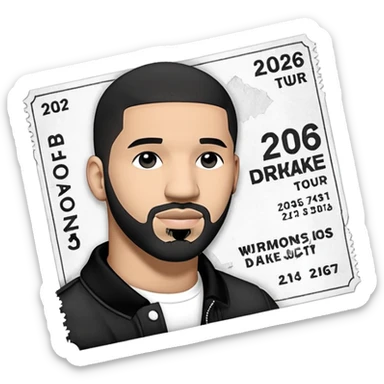 concert ticket, drake 2026 tour concert, black and white tickets sticker