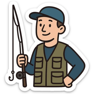 flat toon style fisherman wearing a blue cap sticker