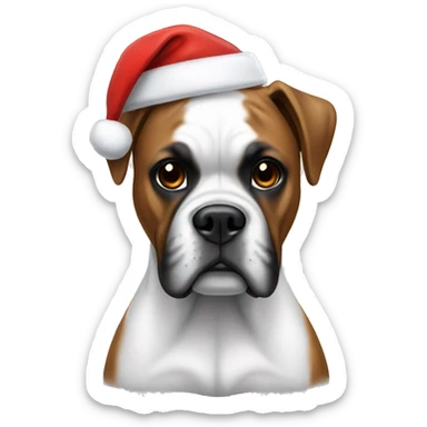 White Boxer with Santa hat sticker