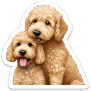 A goldendoodle and a miniature poodle hugging sticker