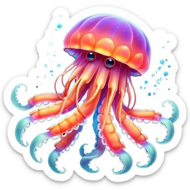Neon glowing jellyfish-crab-squi sticker