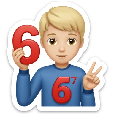 boy holding the number 67 sticker