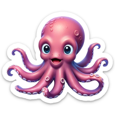 Cinematic Cute Octopus Portrait Emoji, Head tilted playfully and inquisitively, featuring a charming, rounded body with soft, shimmering skin and eight expressive, gently curling arms with playful suckers, with round, sparkling eyes full of wonder, Simplified yet irresistibly adorable features, highly detailed, glowing with a warm, inviting underwater glow, high shine, affectionate and lively, stylized with a touch of whimsical marine charm, soft glowing outline, capturing the essence of a mischievous yet loving octopus that seems as if it could float out of the screen into your arms! sticker