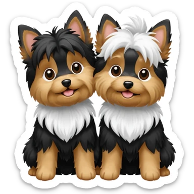 Two White & Black Party Yorkies playing together sticker